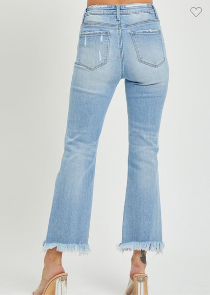 Stacy High Rise Crop Bootcut Frayed Jeans